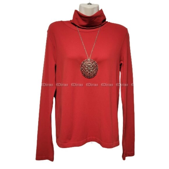 Turtleneck Red Top Long Sleeve Fall Top Winter Top Size L - Picture 4 of 9